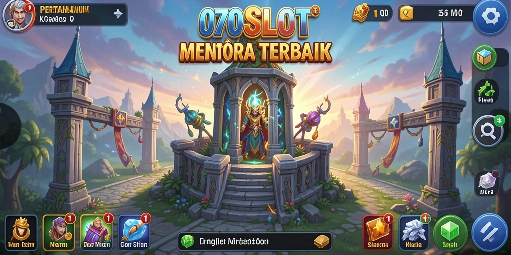 Tampilan gameplay menakjubkan dari 070SLOT dengan menara dan musuh yang dinamis.
