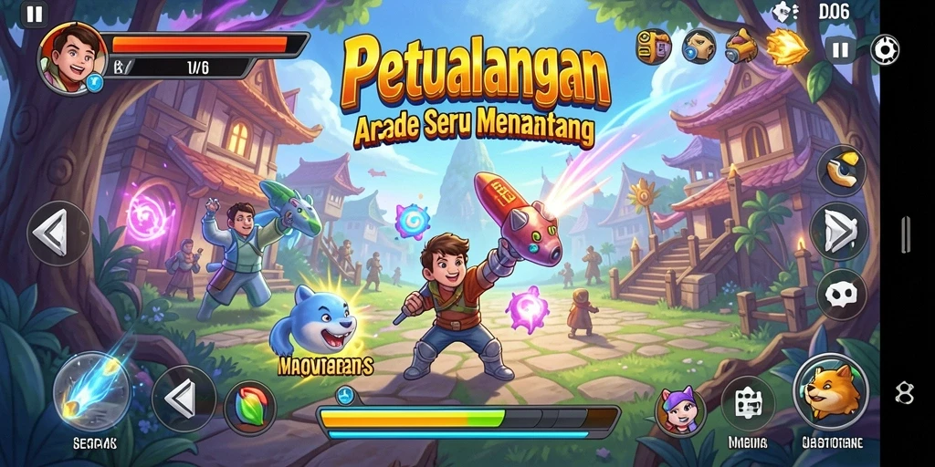 Tangkapan layar D06 menampilkan aksi seru dari gameplay Arcade.