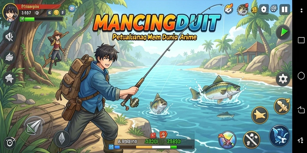 Tampilan gameplay menarik dari MANCINGDUIT dengan karakter anime yang menggemaskan.