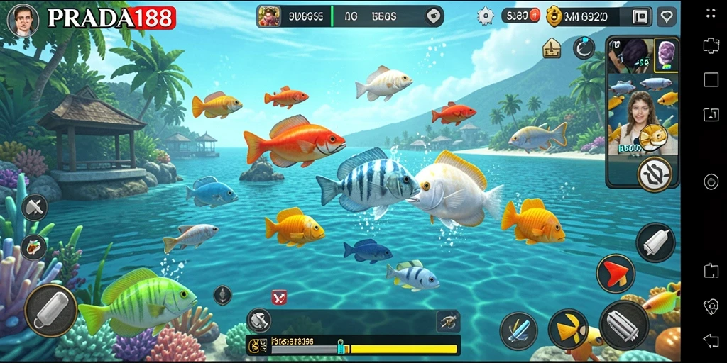 Screenshot gameplay PRADA188 menampilkan aksi tembak ikan yang seru.